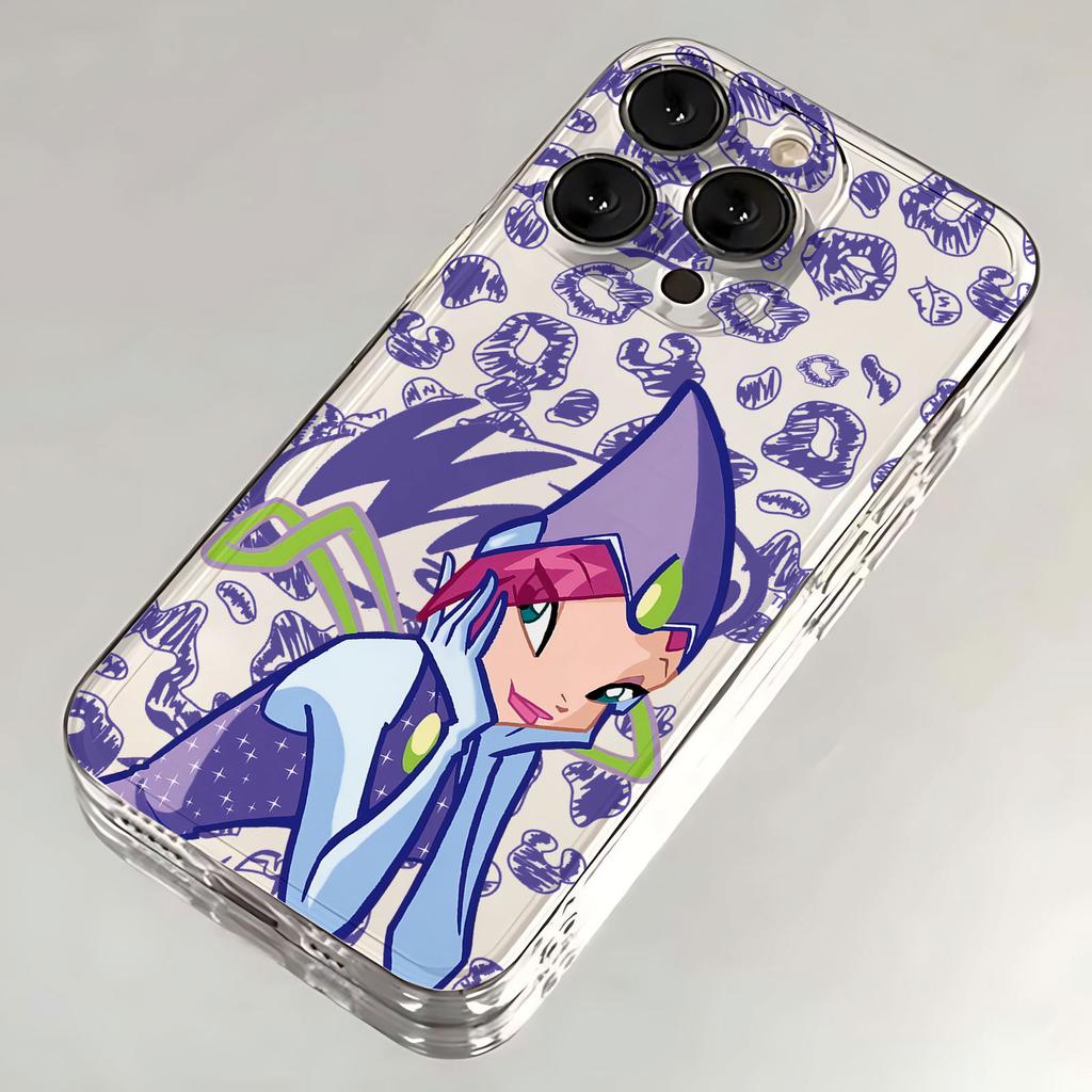 Modische und hübsche Winxs Clubs Handyhülle für iPhone 17, 16e, 16, 15, 14, 13, 12, 11, Mini, Pro Max, X, XR, XS Max, 8 Plus – Transparente Rückseite