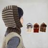 Winter Kids Scarf One-Piece Hat Fashion Striped Knit Ear Protection Hats Children Balaclava Headgear  Baby Hooded Beanie