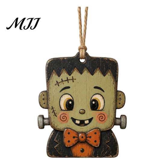 Themed Props for Shop Windows Halloween Wooden Hanging Decor, Vintage Ghost Pumpkin Pendant Decorations, Cartoon Durable Indoor Accessories Style Wall