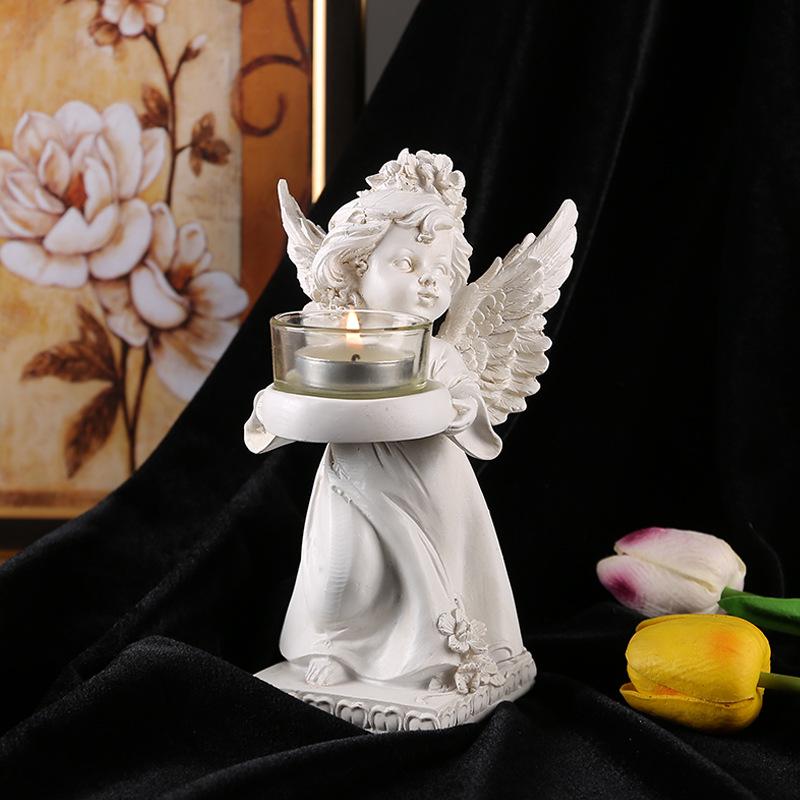 European Retro Angel Candlestick Resin Ornament for Romantic Candlelight Dinner Decor