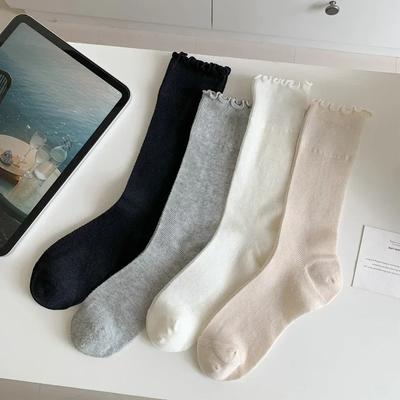 Solid Color Loose Long Socks Women Hollow Out Mesh Thin Breathable Middle Tube Socks Sweet Girls Lolita Kawaii Cute Ruffle Socks