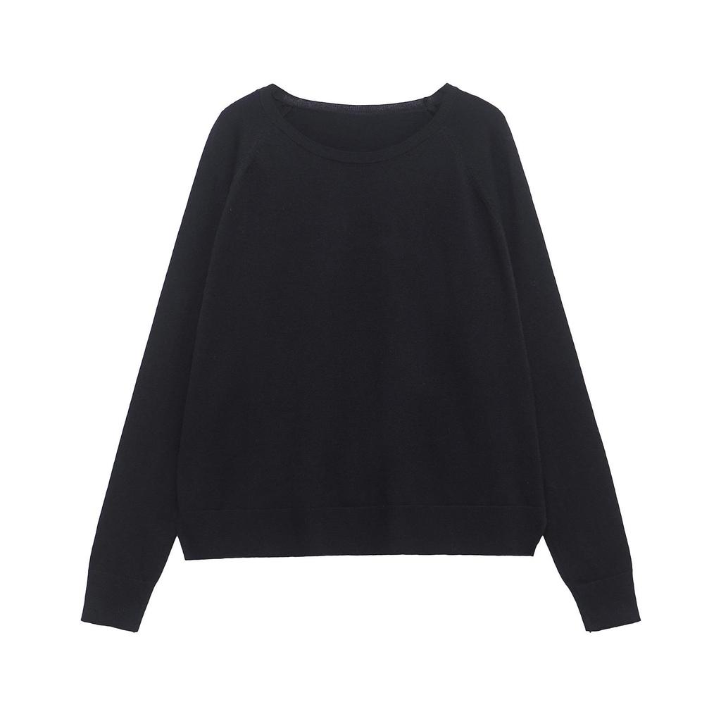 2025 Spring European & American Style Women's Fine Knit Long Sleeve Round Neck Top