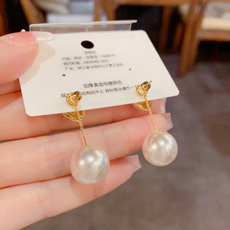 Two Ways To Wear Pearl Diamond Inlaid Heart Silver Needle Earrings For Women