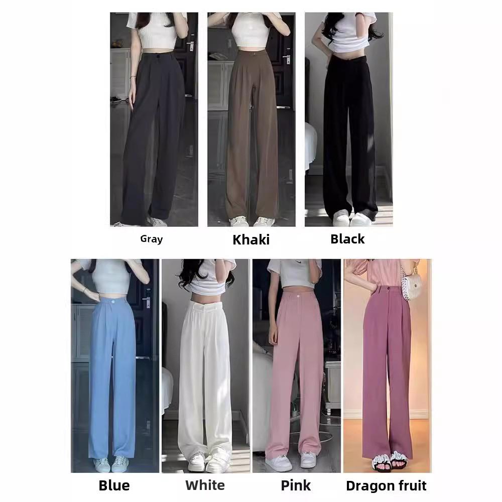 2024 Women's High-Waist Black Wide-Leg Suit Pants—Slim, Casual, High-Grade Drape for Spring