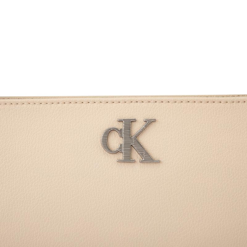 Calvin Klein Classic Minimalist Metal Letter Zipper Underarm Mixed Material Shoulder Bag Medium Women Bags Almond-Yellow DH3237-5FZ