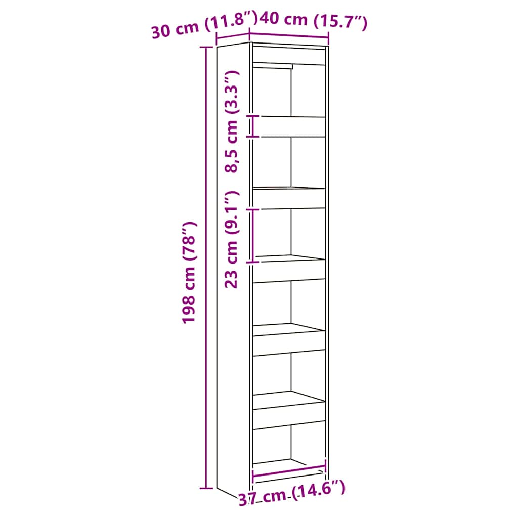 Bookshelf Room Divider Artisan Oak 40 X 30 X 198 Cm