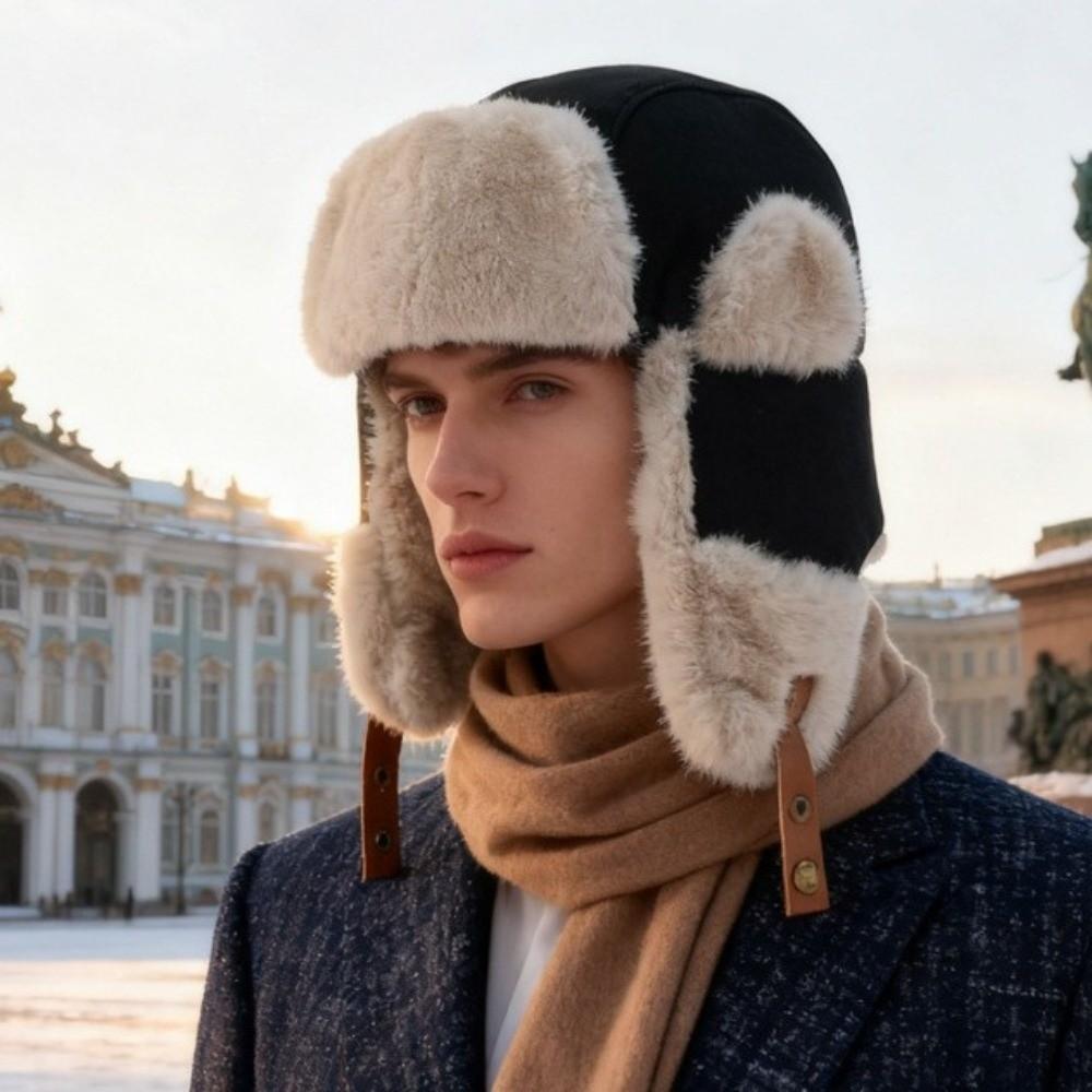 Fleece Winter Plush Hat Thickened Lei Feng Cap Fashion Ear Protective Hat  Outdoor
