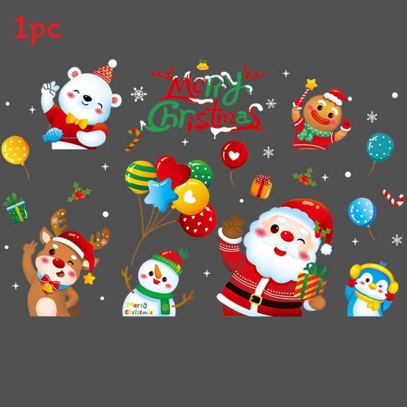Static Christmas Electricity Stickers With Santa Claus Reindeer Design Snowman