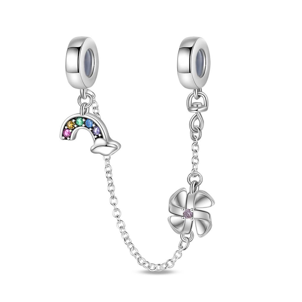 S925 Silver Flower Butterfly Pendant Safety Chain Beaded Bracelet Necklace DIY Craft Making Kit