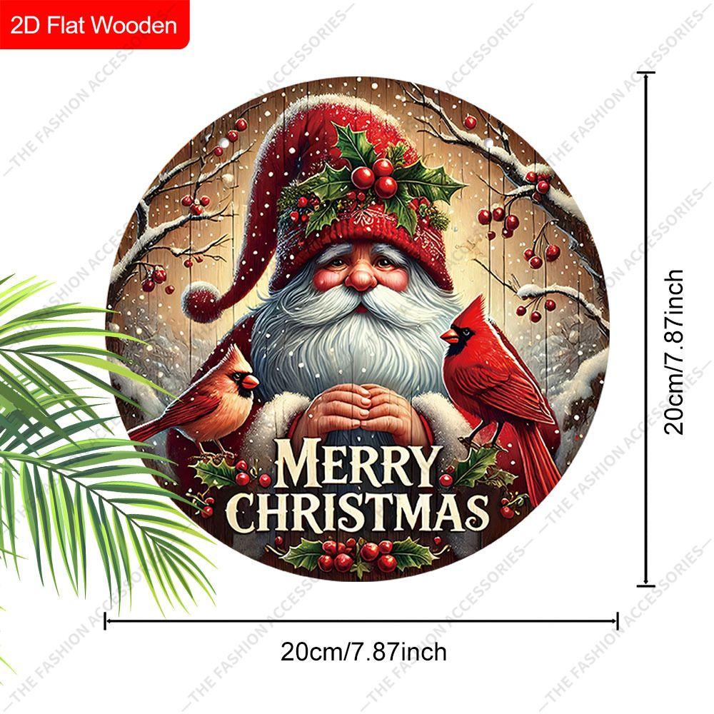 Christmas Gnome Red Cardinal Merry Christmas Round Wooden Hanging Sign, 2D Flat Printed Embossed Christmas Door Wall Ornament, Xmas Home Decor Gift