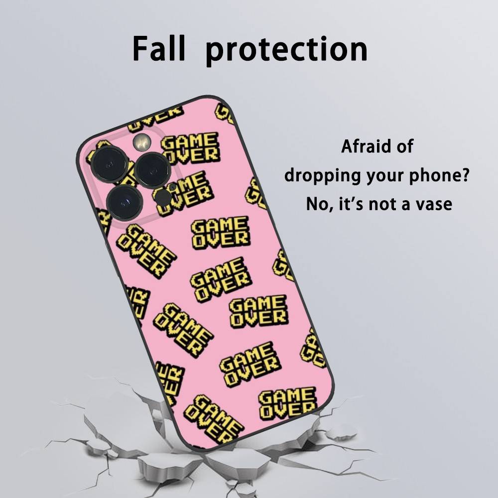 Fashion Game over Pink Phone Case For iPhone 16 15 14 13 Pro Max Plus Mini Frosted Soft Shell Funda