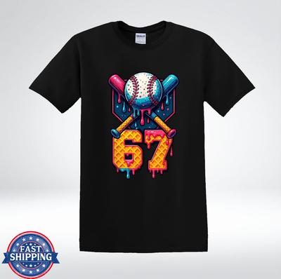 Colorful Dripping 67 Baseball Bat Ball Art Sports Player Number T-Shirt
