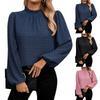 Moda Feminina Casual Bolinhas Plissado Gola Redonda Manga Longa Cor Sólida Top