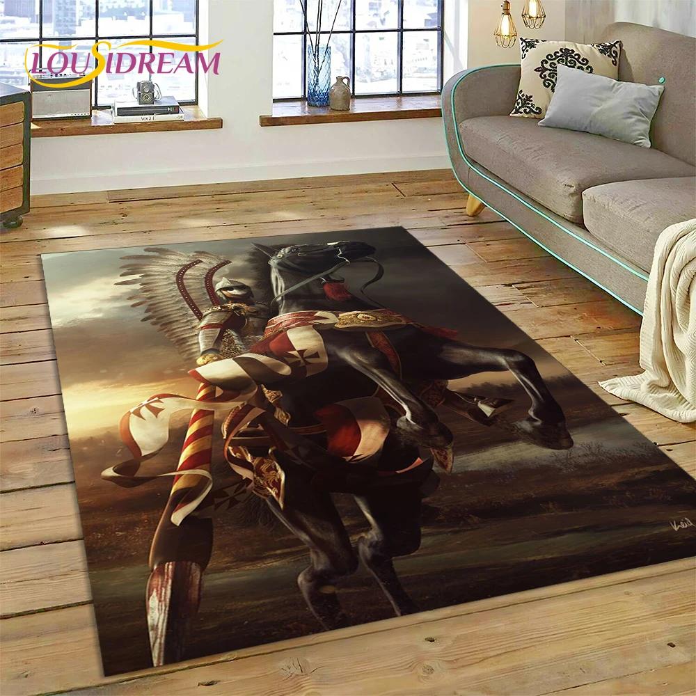 Cartoon 3D Crusaders Templar Black Knight  Carpet Rug for Home Living Room Bedroom Sofa Doormat Decor,Kids Area Rug Non-slip Mat