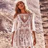 European and American Style Lace Crochet Long Sleeve Beach Cover-Up Dress