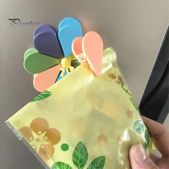 Petal Magnetic Clips 3D Flower Refrigerator Magnet with Sealing Clips, Snack Bread Food Shape Storage Bag Sealer Clamp, Kitchen Fridge Decoration