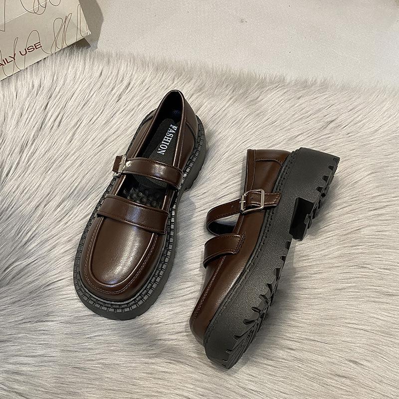 2025 Summer Mary Janes Japanese Style Shoes Girls Casual Kawaii Pure Color Shoes Woman Buckle Vintage Medium Heels Sandals Slim