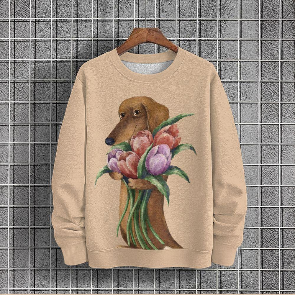 Animal Print Sweatshirts For Men Loose O-Neck Hoodies Dog Graphic Long Sleeves Outdoor Streetwear Oversized Men's Clothing Tops