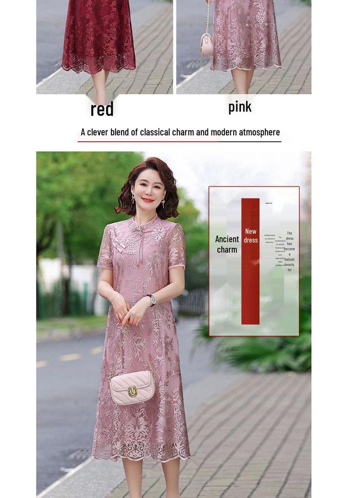 Retro Chinese Style Cheongsam Knee-Length Dress for Middle-Aged Women