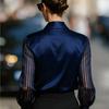 Autumn Long Sleeved Satin Shirt For Women Fashion Elegant Turn-down Collar Loose Transparent Spliced Blouses And Tops