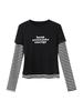 Yimeng 2025 Herbst Eleganz im koreanischen Stil gestreiftes Zwei-in-Eins T-Shirt