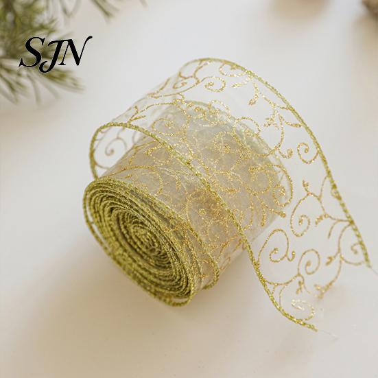 Festival Atmosphere Ribbon for Home Decor 2.5" x 2.2 Yards Gold Sheer Christmas Tree Decoration and Crisp Edge Wreath Making Gift Wrapping,