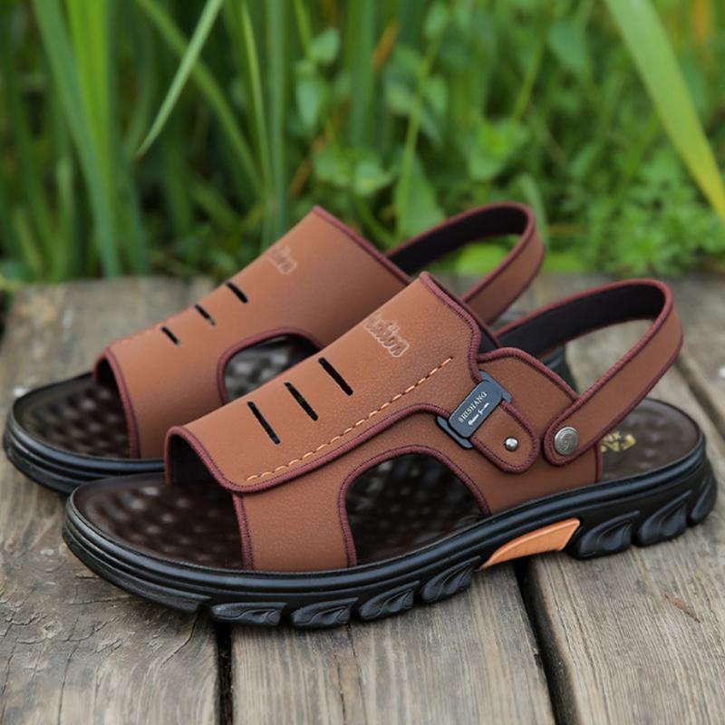 Mode Herren Retro Outdoor Lederschuhe für Männer Sommer Neue Herren Sandalen Luxus Hohe Qualität Rindsleder Strandschuhe Rutschfest Herren Hausschuhe