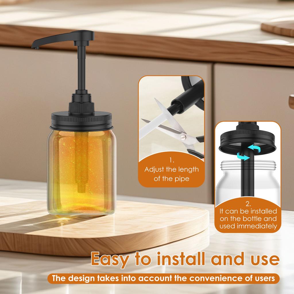 4 Stück Edelstahl Glas Sirup Spender Pumpe Deckel Einfach zu installieren Honig Saucenspender Injektor Deckel Langlebiger Kaffeesirup