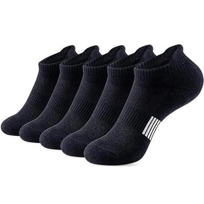 5 pares de meias esportivas femininas, meias de cano curto, cor sólida, corrida, meias atléticas com sola acolchoada e aba