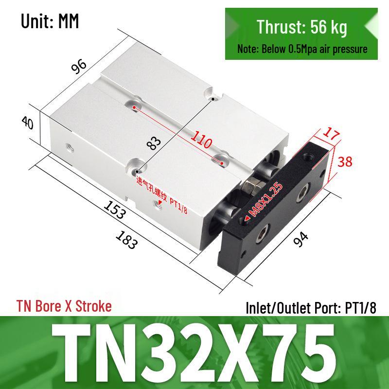 TDA Double-Axis Double-Rod Large Thrust Cylinder - Sizes: 10/16/20/25/32/40/50mm X 20/50/75mm