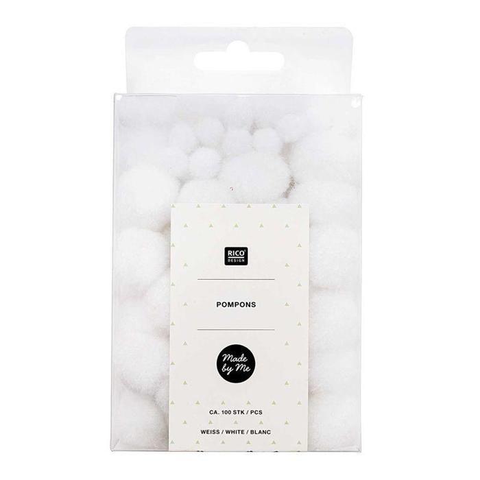 100 Pompoms - White