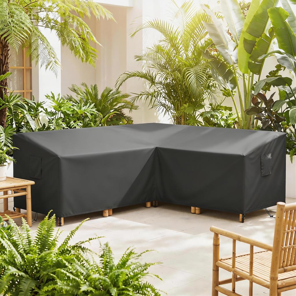 V-Shaped Patio Furniture Cover, Waterproof Outdoor V-Shaped Sectional Sofa Cover, Anti-UV with Air Vent, Black