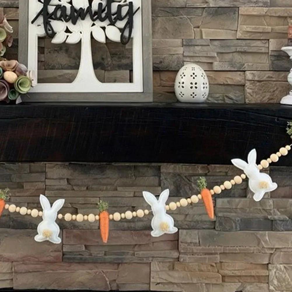 Easter Party 1 M Easter Garland Colorful Bunny And Carrot Decor Holiday Festive Decor Wooden Beads 1 Meter Length