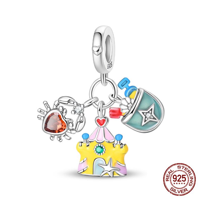 Original Charms Copper Summer Coconut Grove Holiday Charm Fits 3Mm Original Bracelet For Women Diy Jewelry Gifts New In