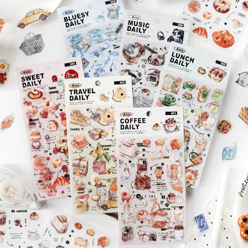 Vintage PET Food Sticker Book Retro Dessert DIY Journal Scrapbooking Supplies for Decoupage Album Craft Stationery