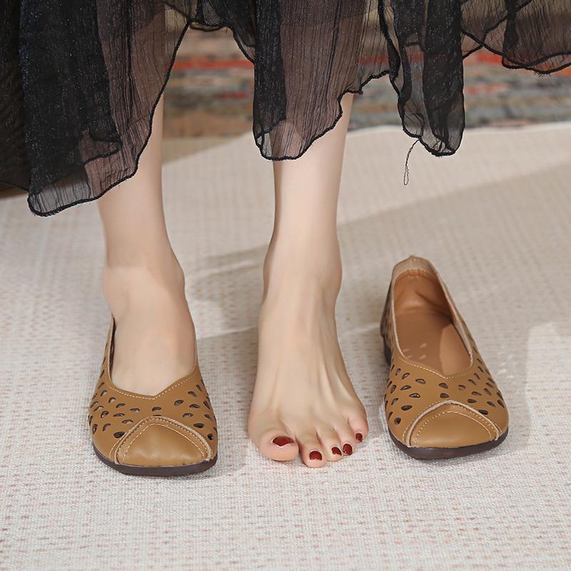 Mode Damen Schuhe 2024 Hohe Qualität Frühling Damen Ballerinas Slipper Eckige Zehenpartie Einfarbig Hohle Atmungsaktive Lässig Prägnant Bequeme Damen Sneaker