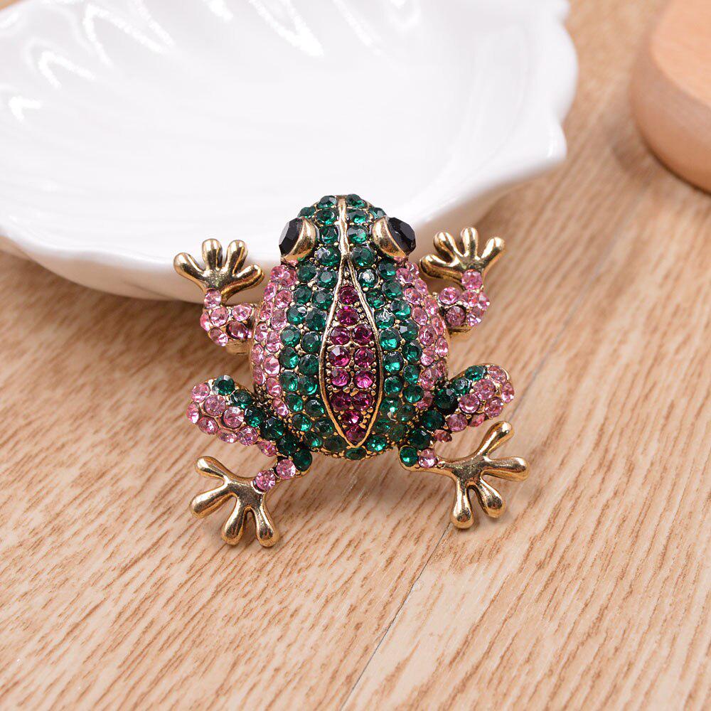 Blucome 3 Colors Choose Rhinestone Frog Brooches for Women Vintage Fashion Animal Pin Cute Vivid Carton Style Jewelry
