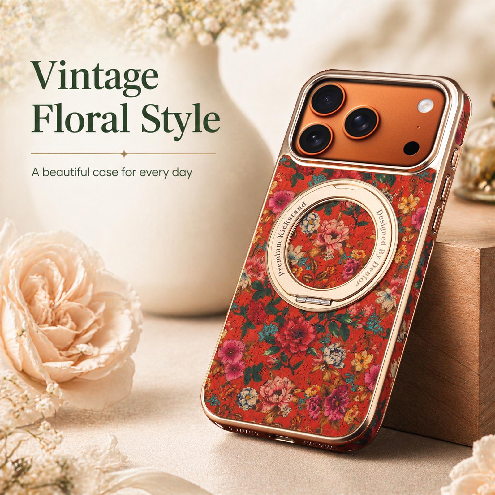 

16 Pro Max Electroplated Blue Flower Case with Rotating Stand & Magnetic Suction 17