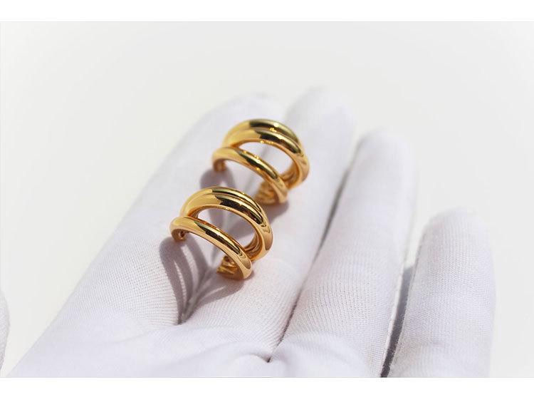 Real Gold-Plated Copper Crazy Sister Classic Three-Tube Earrings: Women's C-Shaped Hoop Silver Needle 300