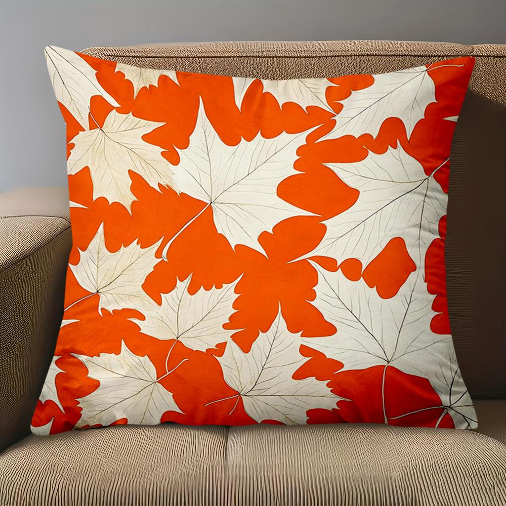 1 pieces -2D flat printing Orange And White Maple Leaf Patterned Throw Pillows Polyester pillowcase, sofa decorative cushion cov