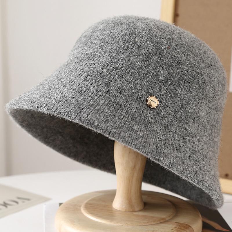Hat Women's Autumn and Winter Knitted Cashmere Blended Bucket Hat Versatile Basin Hat Warm and Cold-proof Small Bucket Hat
