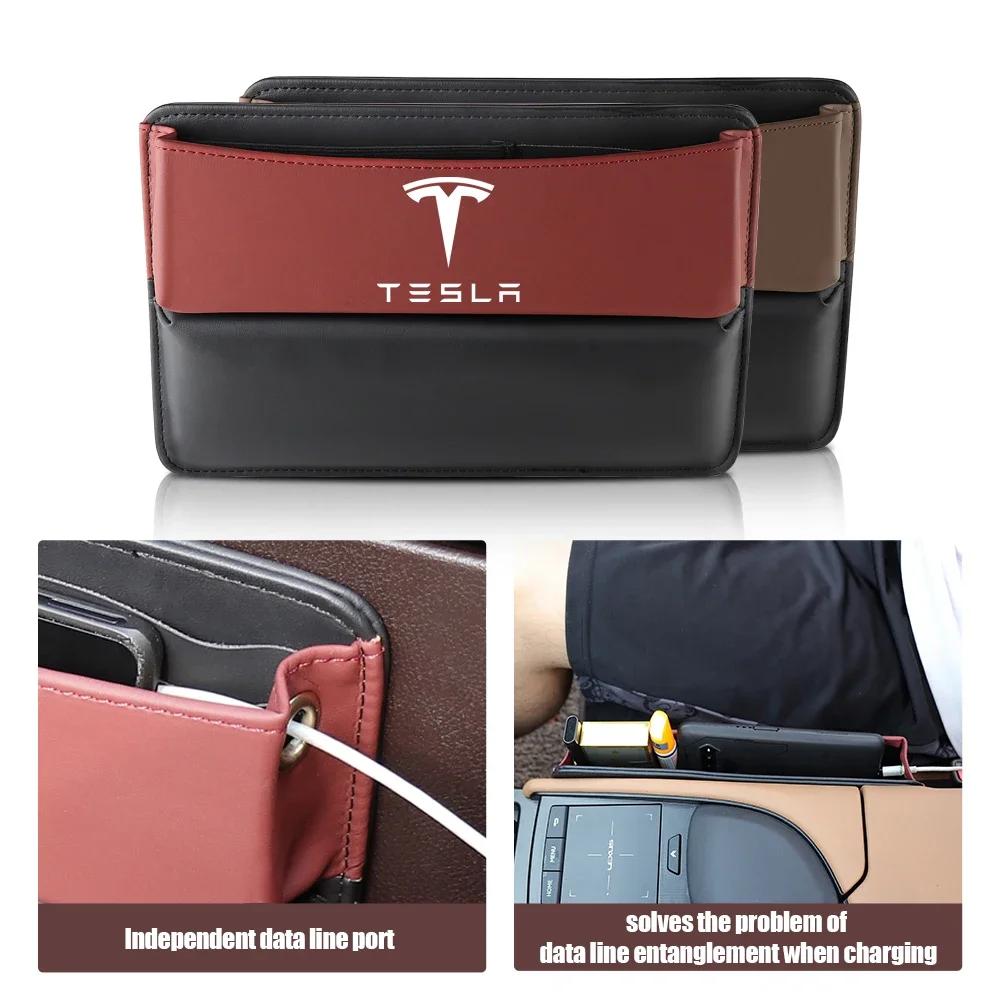 Car Sticker 2025 New Tesla Car Seat Gap Organizer Multifunction Console Crevice Lesther Storage Box Auto Accessories For Tesla M