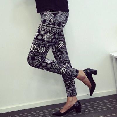 Women Printed Leggings Lady Floral Elephant Star Plaid Lip Printed King Size Legging Size XL Stretched Milk Pants
