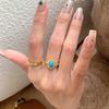Xiaohongshu Retro Blue Turquoise Geometric Ring for Women - Elegant Daily Statement Piece