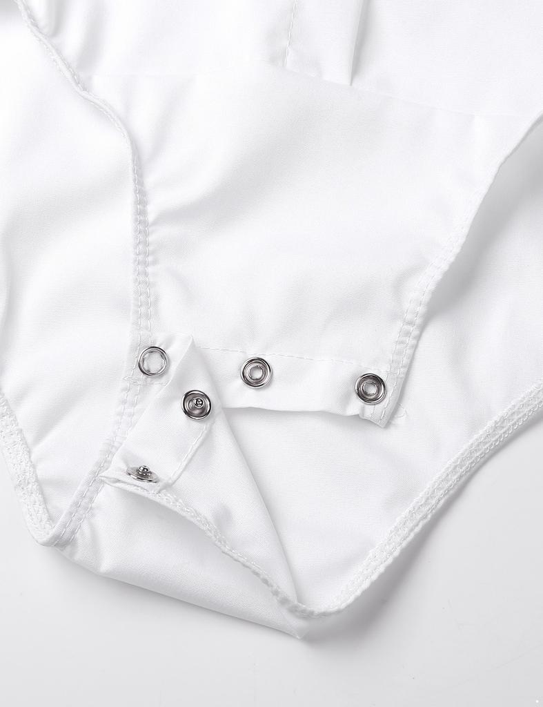 Men‘s One-Piece Casual Bodysuit: Turn-Down Collar Long Sleeve Button Down Solid Color Shirt Top for Daily Wear