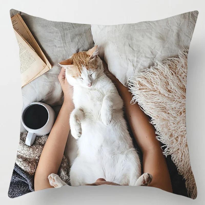 Süße Katze Umarmungskissenbezug Haustier Interaktive Illustration Kissen Heilende Heimdekoration Sofakissen