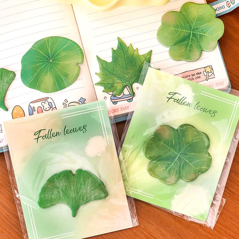 30Sheets Green Leaves Memo Pads Simple Scrapbooking Sticker School Supplies Post Sticky Notes Office Stationery