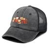 LOVE Heart Cat Printed Sun Hat Adjustable Vintage Simple Snapback Baseball Cap Flat Brim For Women Unisex Outdoor Camping Golf