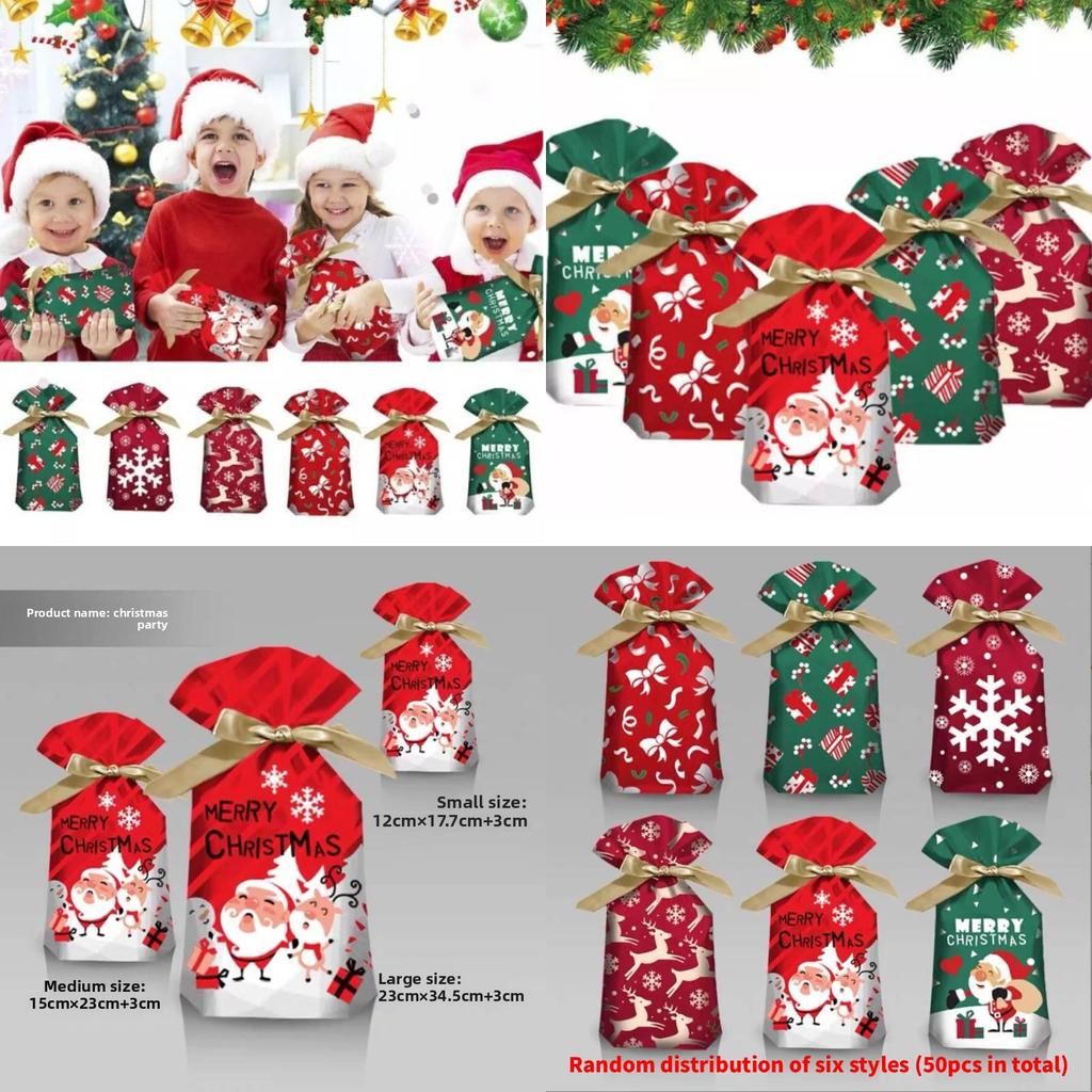 Christmas Gift Bags With Drawstring Ribbon Santa Design For Seasonal Gifts