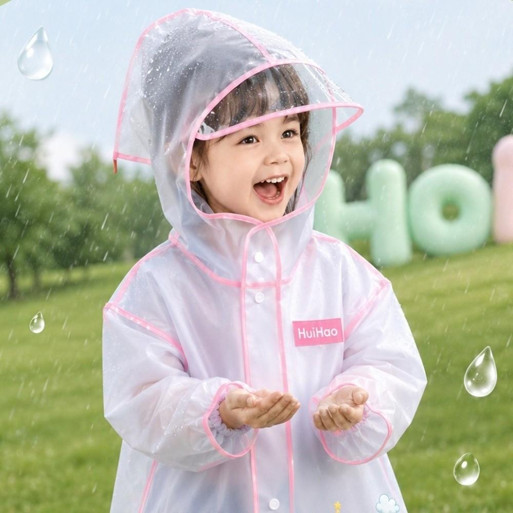 EVA Children Rain Poncho Transparent Student Rainwear Cute Rain Coat Jacket  Outdoor Use